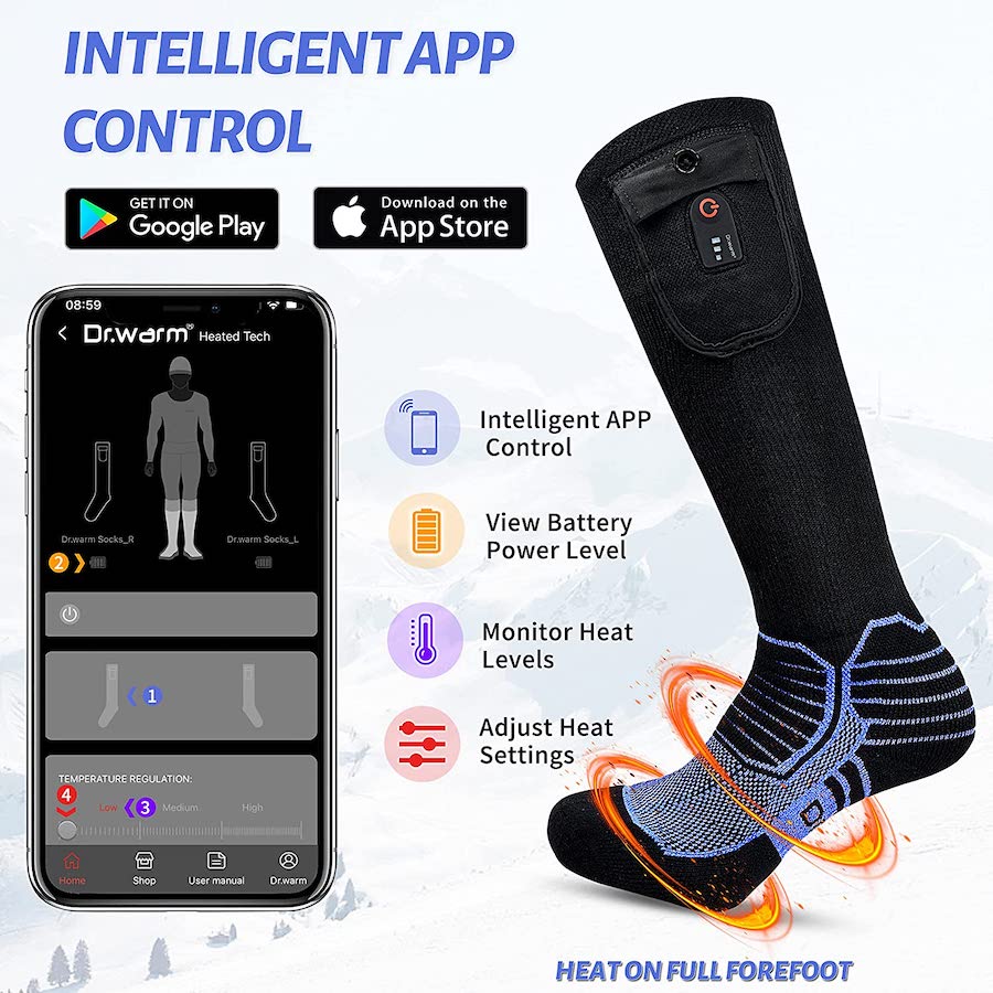 Ogrevane električne nogavice - upravljanje preko mobilne aplikacije za pametni telefon