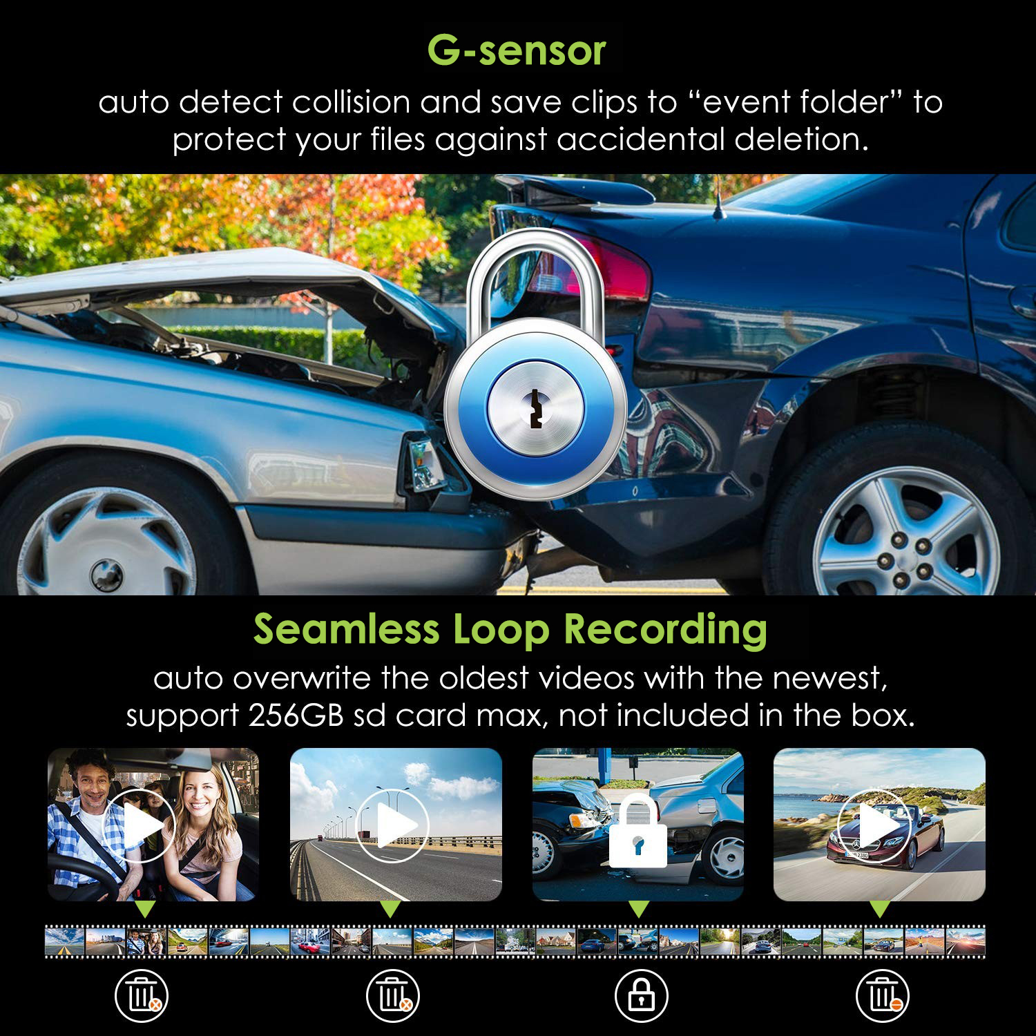 Kamera za zaščito pred udarci senzorja G v avtu