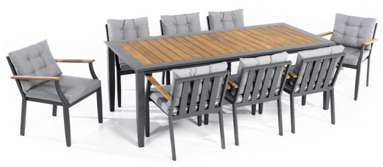 Vrtne sedežne mize in stoli iz aluminija in lesa