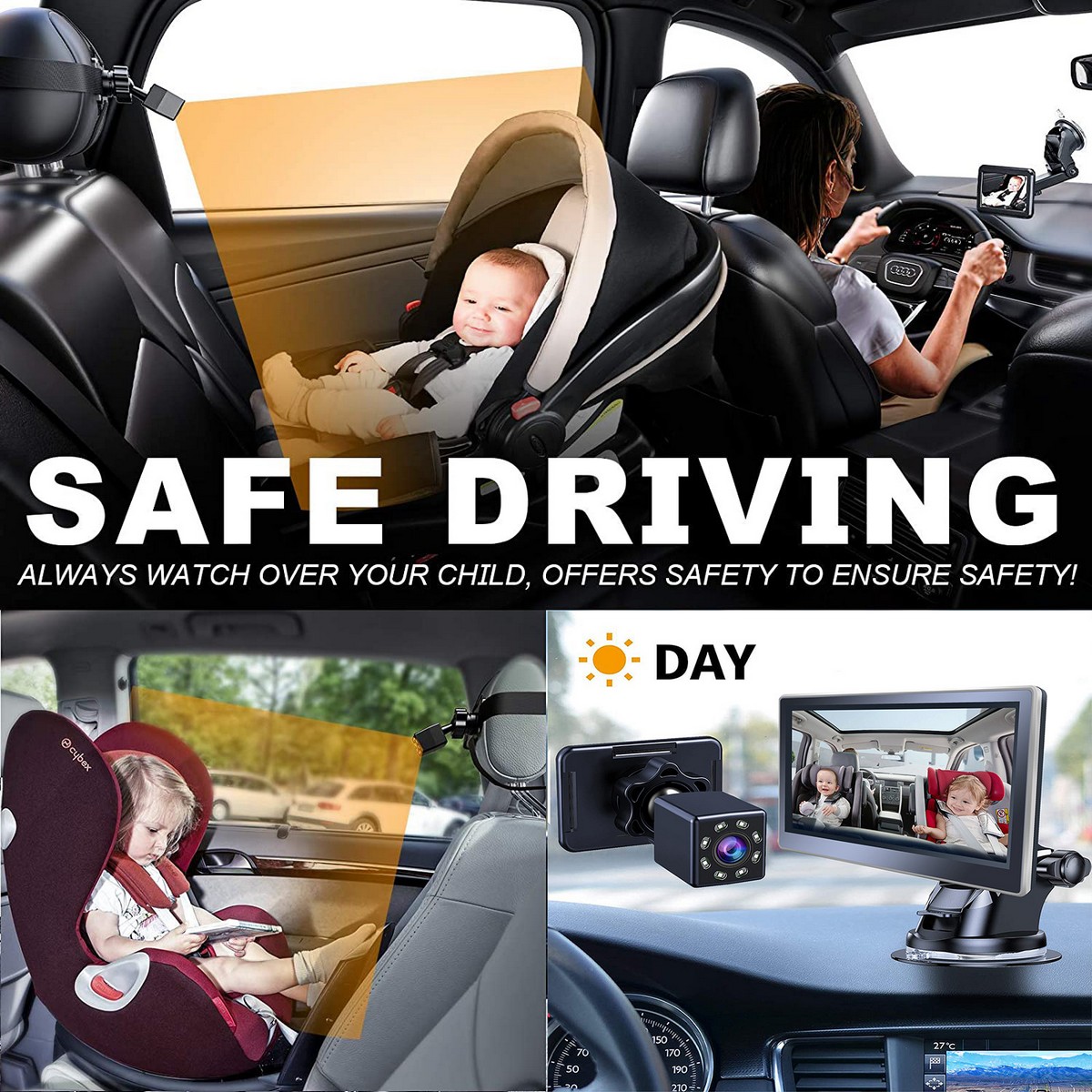 spremljanje otrok v avtomobilskem kompletu IR kamer z monitorjem