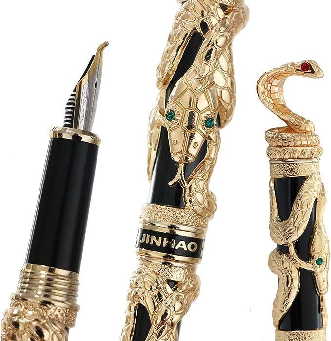 zlato pero, okrašeno s peresom kačje kobre