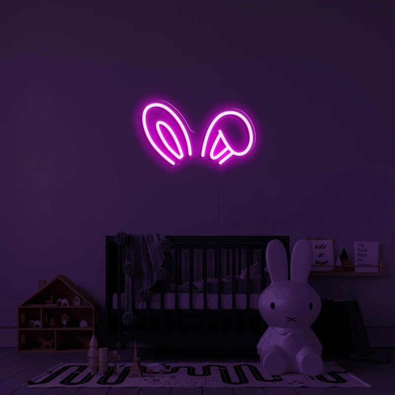 3D svetleč neonski logotip na steni - zajčja ušesa