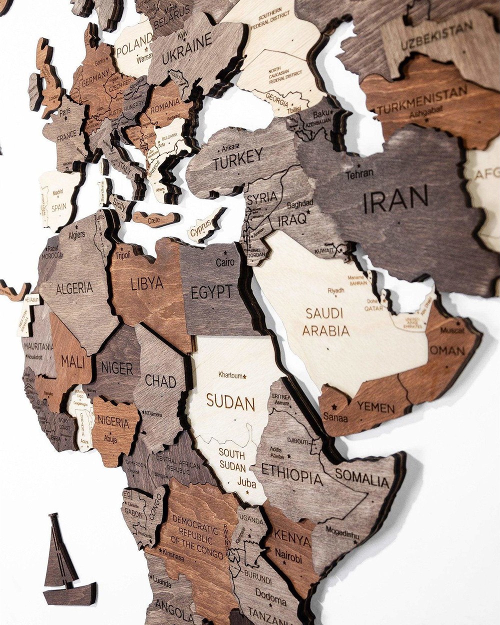 3D stenski wodden zemljevid z državami
