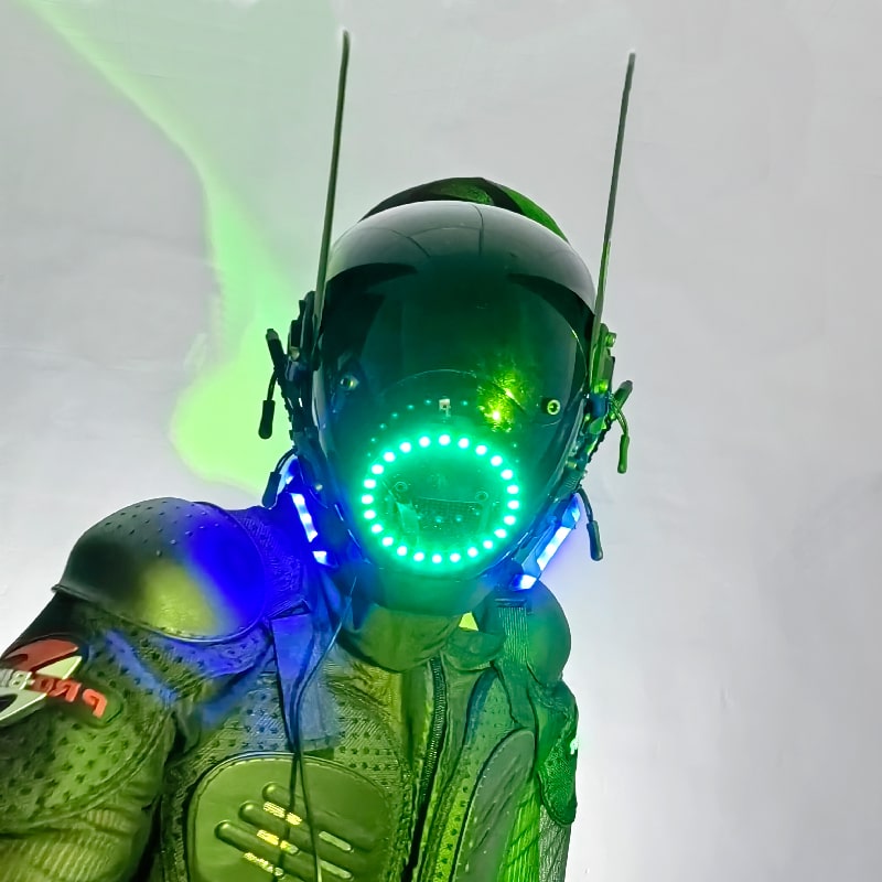Svetleča LED Cyberpunk maska naglavna čelada