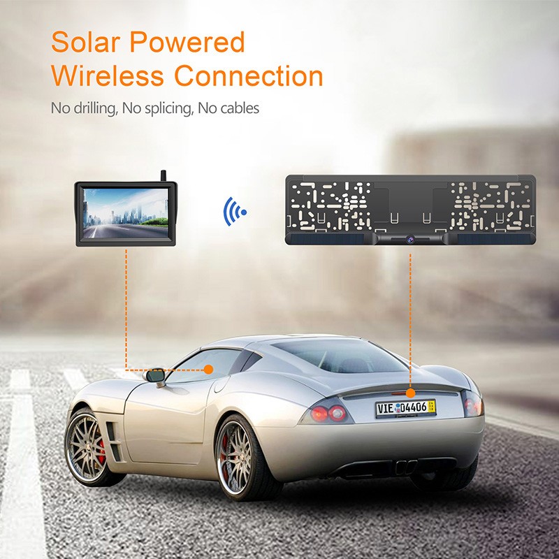solarna avtomobilska kamera in HD monitor v registrski tablici