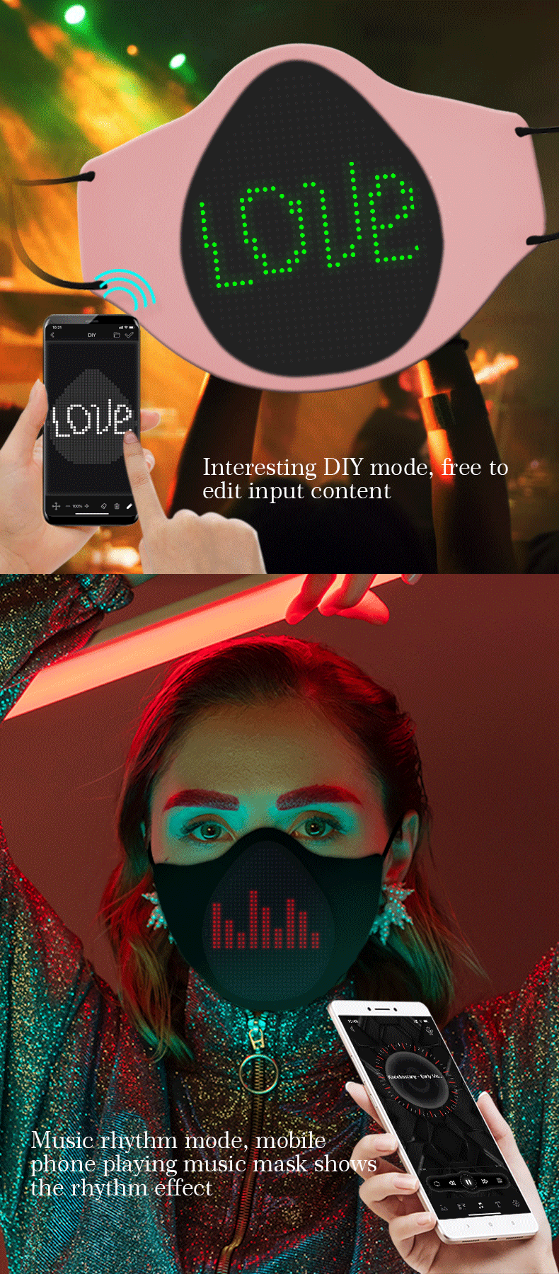 pametna LED svetleča maska za obraz z zaslonom