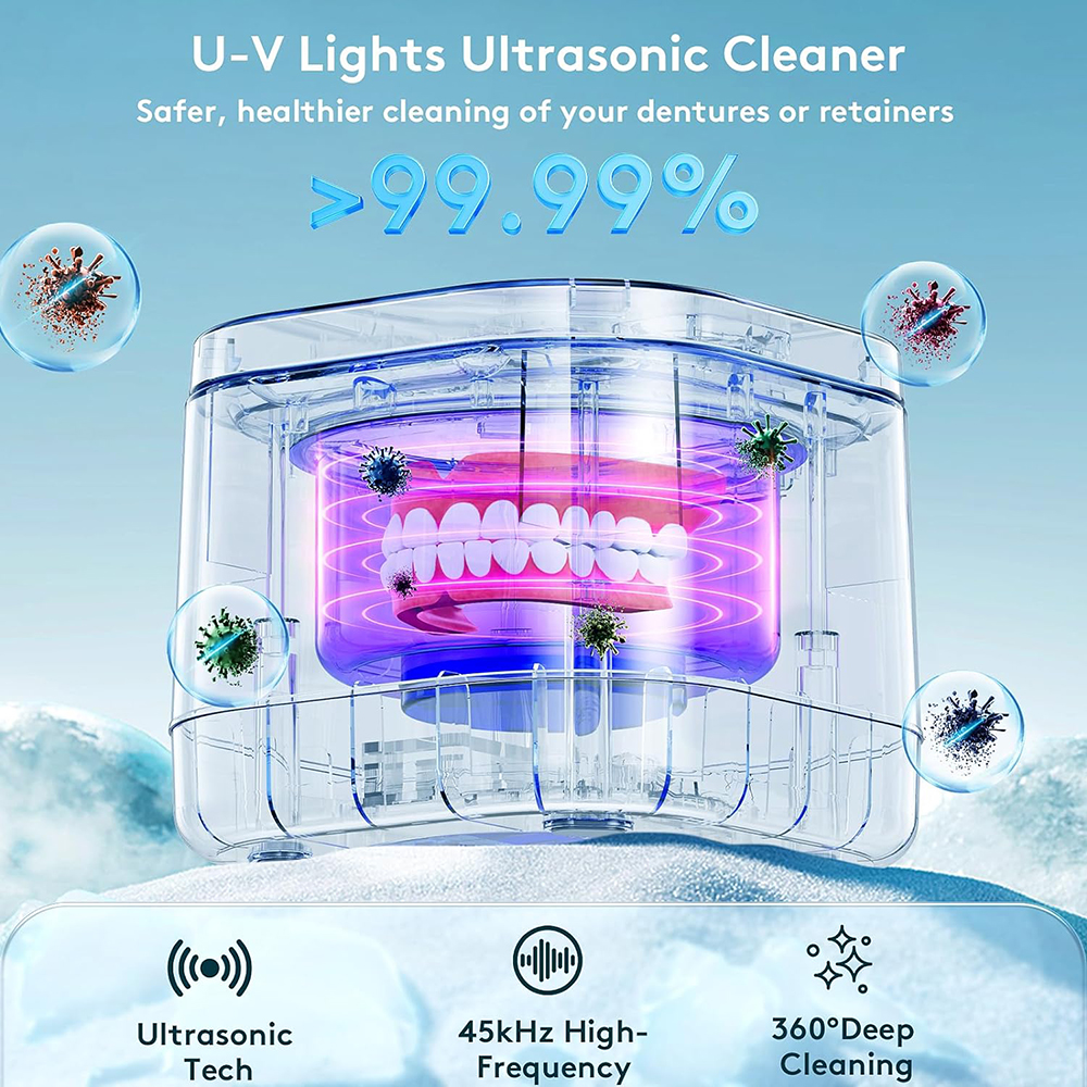 ultrazvočno čistilo za držalo čistilo za zobne proteze U-V 99,99 % svetlobno čiščenje