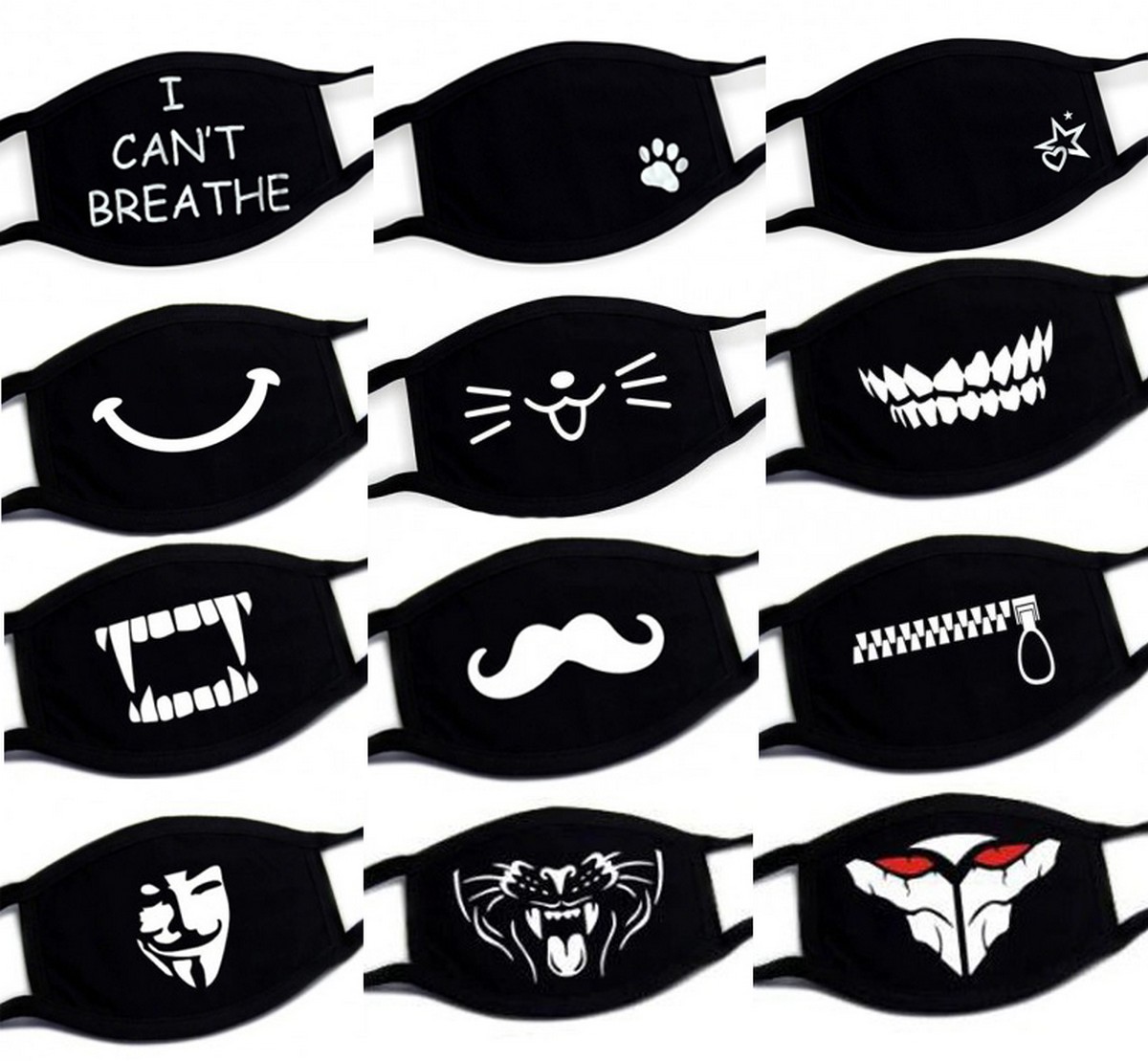Črne bombažne maske z vzorci