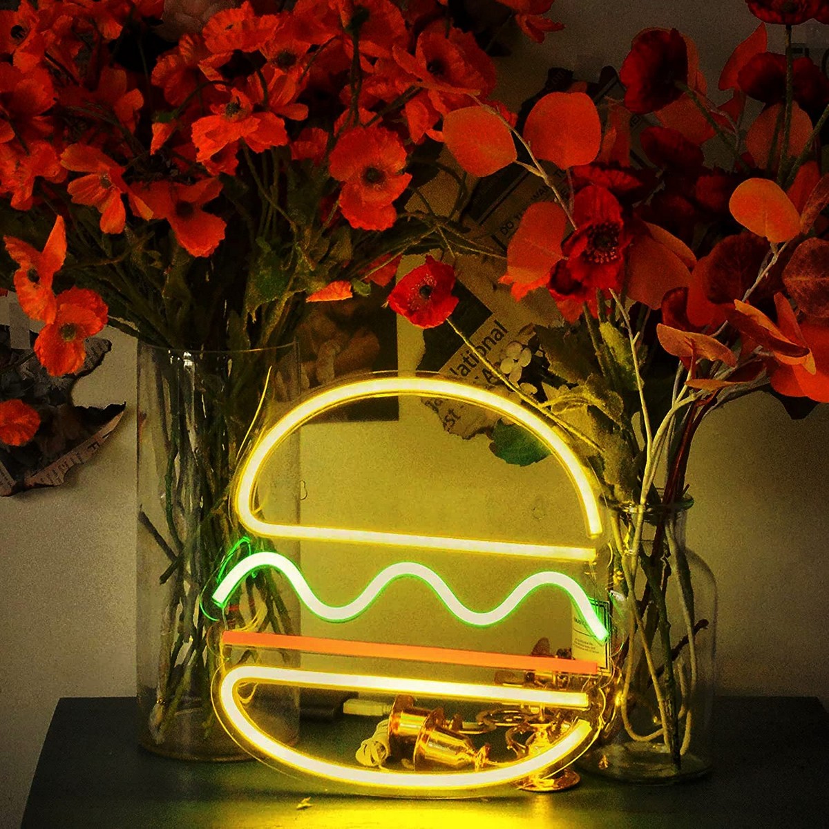 svetlobni logotip neon restavracija led tabla - burger hamburger