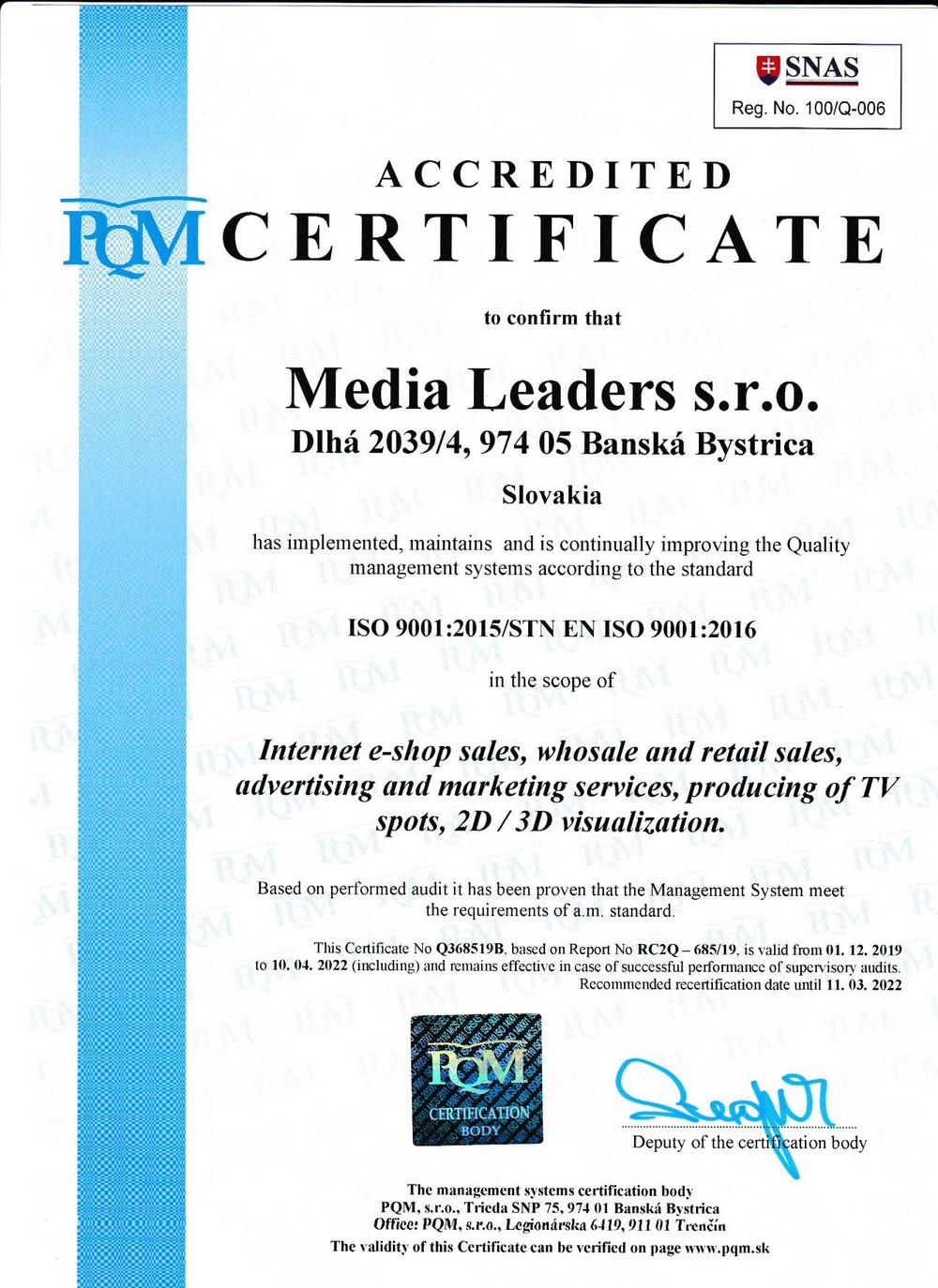 Certifikat ISO media leaders
