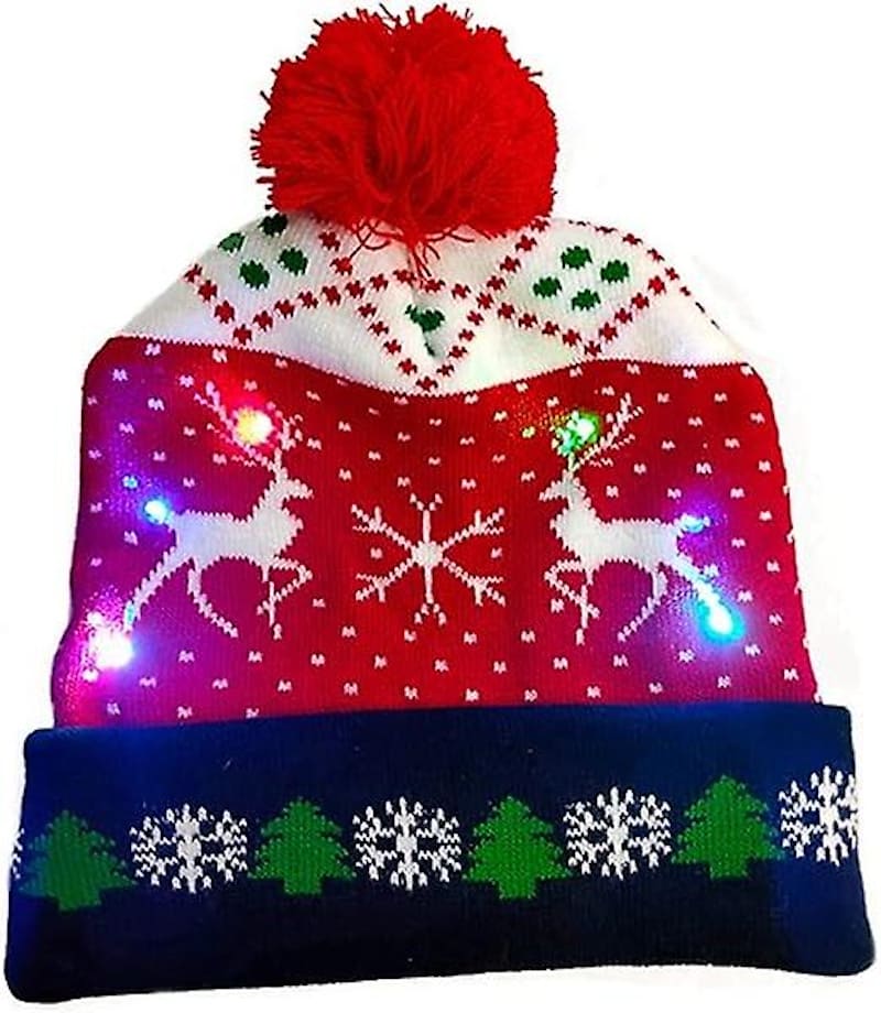 Zimska kapa s pomponom, osvetljena božička z LED žarnicami - BOŽIČNI JELENČKI